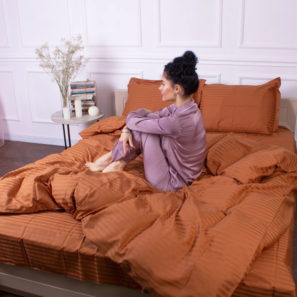 Фото - Комплект постільної білизни дитячий MirSon Satin Stripe 30-0005 Brown 110х140 (2200005246092)
