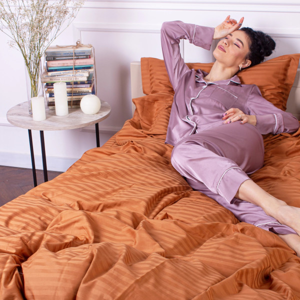 Фото - Комплект постільної білизни дитячий MirSon Satin Stripe 30-0005 Brown 110х140 (2200005246092)