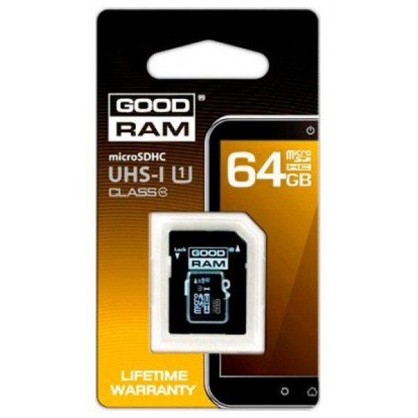 Фото - Карта пам'яті Goodram microSDHC 64GB Class 10 UHS I + adapter(M1AA-0640R11)