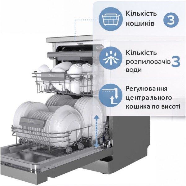 Фото - Посудомийна машина окремостояча Midea MFD45S160Si-C