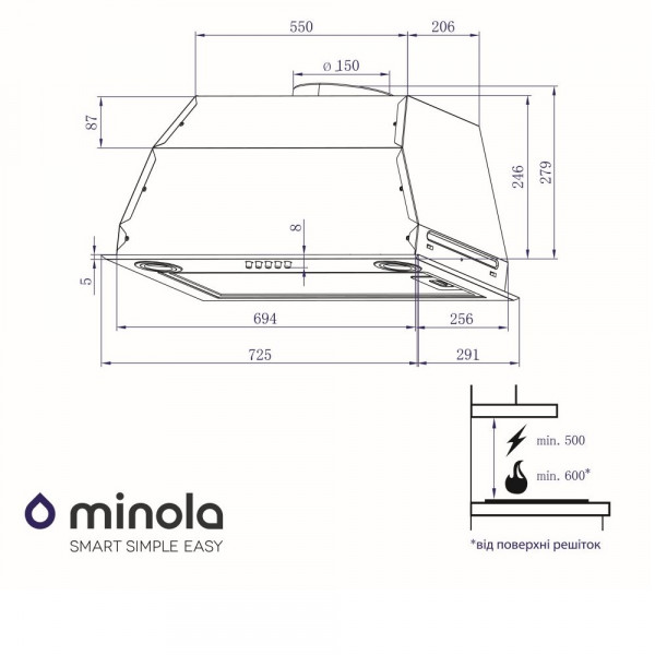Фото - Вытяжка встраиваемая Minola HBI 7812 WH 1200 LED