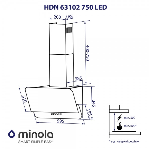 Фото - Вытяжка декоративная Minola HDN 63102 BL 750 LED