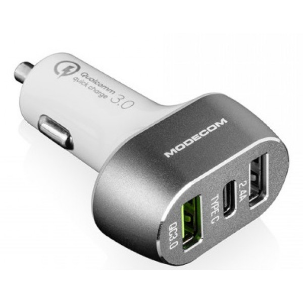 Фото - Автомобильное зарядное устройство Modecom 3x USB 2.4A USB Type C Port White (ZT-MC-CU2C1-07)