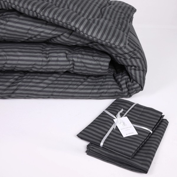Фото - Ковдра демісезонна двоспальна євро MirSon №161 Сolor Fun Line 17-0611 Stripe Black Вовна 200х220 см +нав 2 шт. (2200010858556)