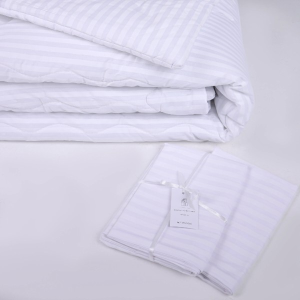 Фото - Одеяло демисезонное полуторное MirSon Хлопковая №182 Сolor Fun Line 17-0605 Stripe White 140x205 см +нав 2 шт. (2200010855852)