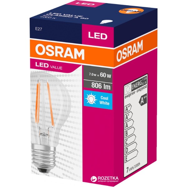 Фото - Лампочка светодиодная Osram LED Value Filament A60 7W (806Lm) 4000K E27 (4058075288645)