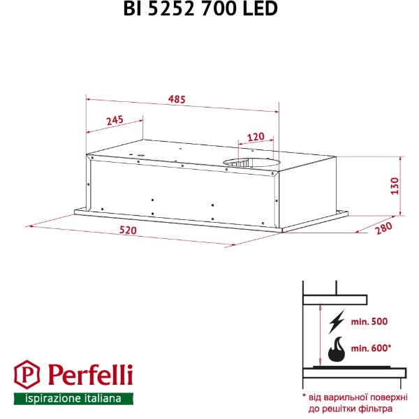 Фото - Витяжка вбудована Perfelli BI 5252 I 700 LED