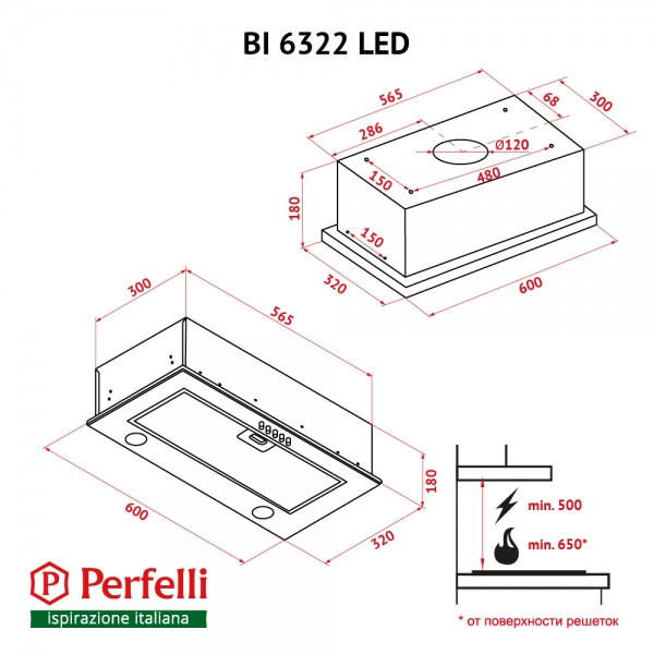 Фото - Вытяжка встраиваемая Perfelli BI 6322 IV LED
