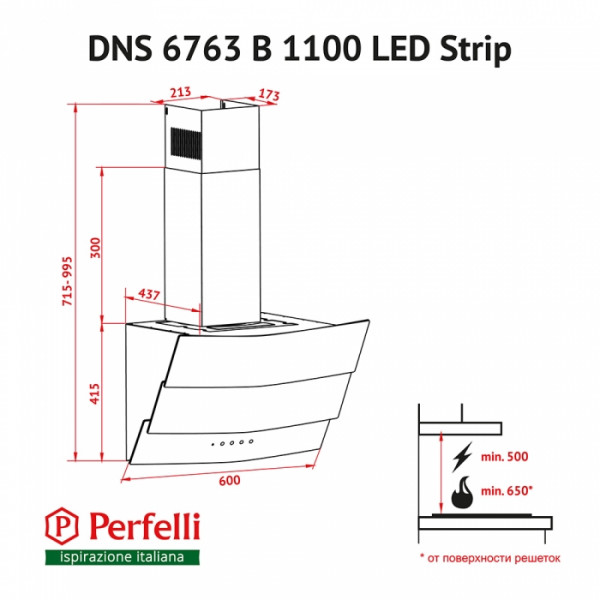 Фото - Витяжка декоративна Perfelli DNS 6363 B 750 BL LED Strip