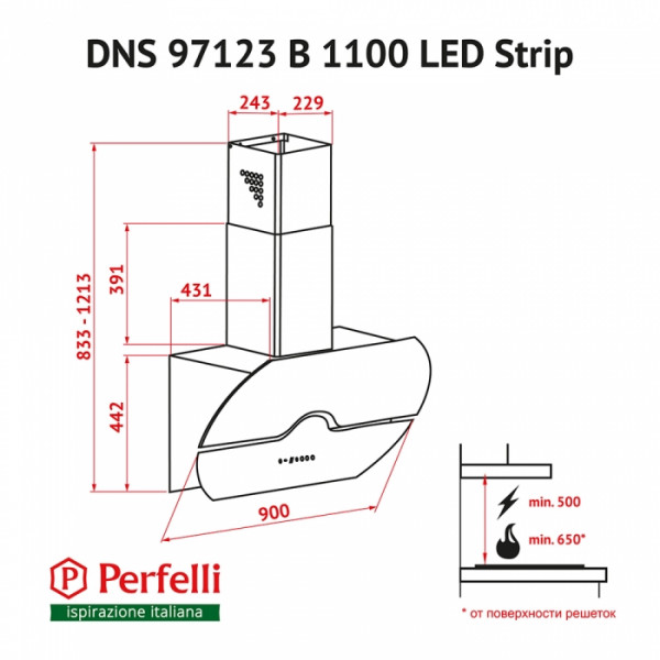 Фото - Вытяжка декоративная Perfelli DNS 97123 B 1100 BL LED Strip