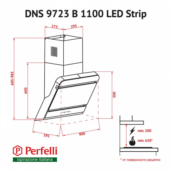 Фото - Вытяжка декоративная Perfelli DNS 9723 B 1100 BL LED Strip