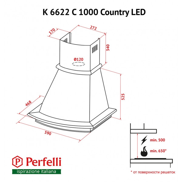Фото - Вытяжка декоративная Perfelli K 6622 C IV 1000 COUNTRY LED