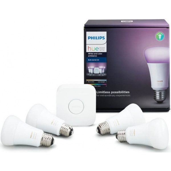 Фото - Розумна лампа Philips Hue White & Ambiance Color LED (4 bulb + HUB) Starter Kit (471960)