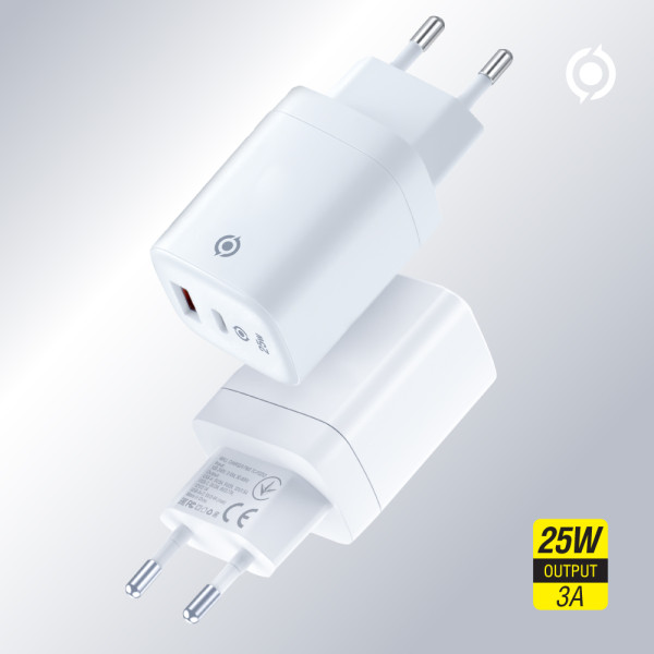 Фото - Мережевий зарядний пристрій Piko 25W GaN USB-C PD+USB-A QC 3.0 White (TC-PD252) (1283126623592)