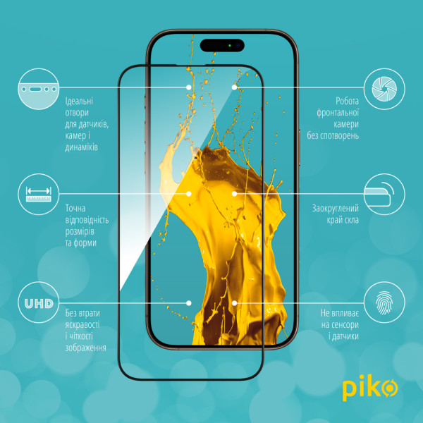 Фото - Захисне скло для смартфону Piko 9H for Apple iPhone 16 Pro / iPhone 17 Black (1283126594786)