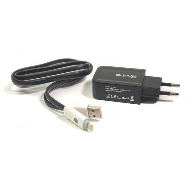 Фото - Мережевий зарядний пристрій PowerPlant W-280 USB Black (SC230020) + кабель LED Lightning