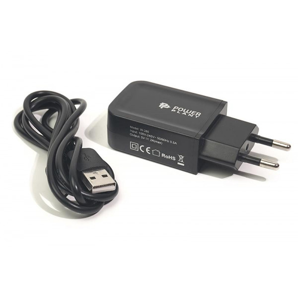 Фото - Мережевий зарядний пристрій PowerPlant W-280 USB Black (SC230037) + кабель microUSB