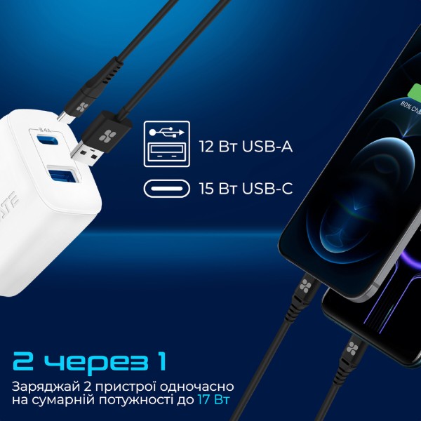 Фото - Мережевий зарядний пристрій Promate Biplug-2 White