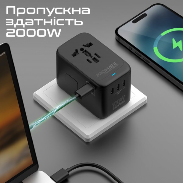 Фото - Мережевий зарядний пристрій Promate tripmate-gan100