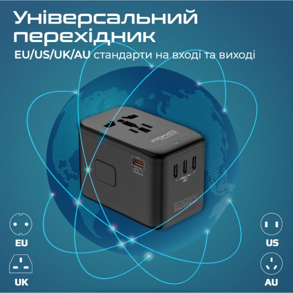 Фото - Мережевий зарядний пристрій Promate tripmate-gan100
