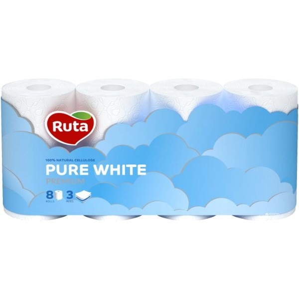Фото - Туалетная бумага Ruta Pure White белая 8шт, 3сл