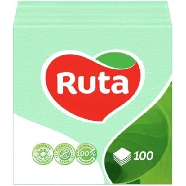 Фото - Салфетки бумажные Ruta 1 слой 24х24 см 100 шт. Зеленый (4820023740518)