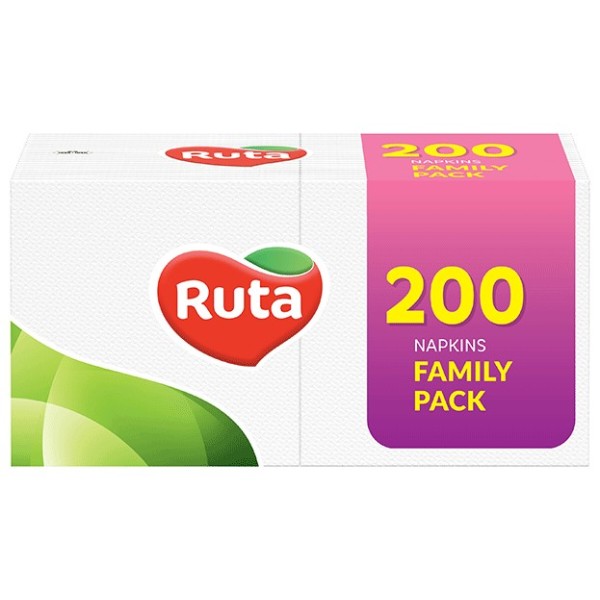 Фото - Серветки паперові Ruta 1 слой 24х24 см 200 шт. Белые Family Pack (4820023743724)