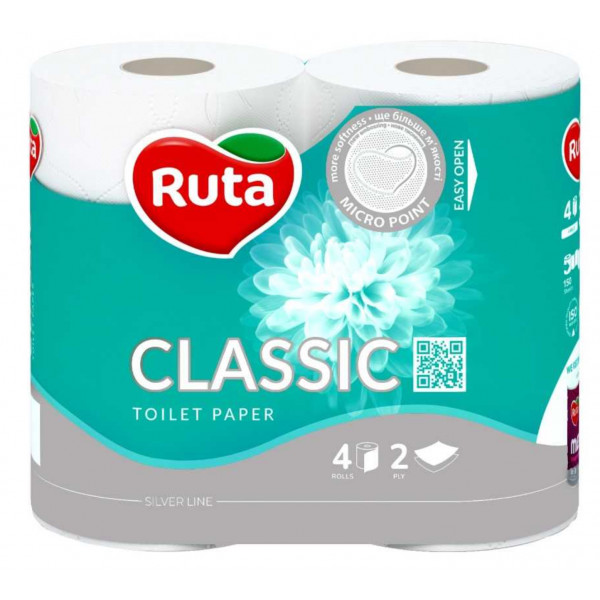 Фото - Туалетная бумага Ruta Classic 2 слоя 4 рулона Белая (4820023740044)