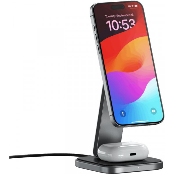 Фото - Бездротовий зарядний пристрій Satechi 2-in-1 Foldable Qi2 Wireless Charging Stand Space Gray (ST-Q21FM)