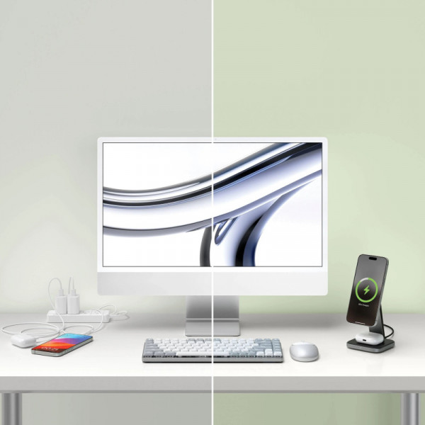 Фото - Бездротовий зарядний пристрій Satechi 2-in-1 Foldable Qi2 Wireless Charging Stand Space Gray (ST-Q21FM)