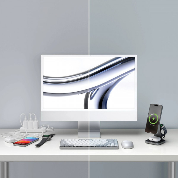 Фото - Бездротовий зарядний пристрій Satechi 3-in-1 Foldable Qi2 Wireless Charging Stand Space Gray (ST-Q31FM-EA)