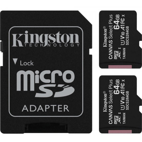 Фото - Карта пам'яті Kingston microSDHC 64GB Canvas Select Plus 100R A1 C10 (SDCS2/64GB-2P1A)