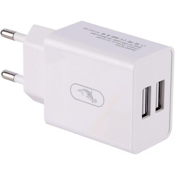 Фото - Мережевий зарядний пристрій SkyDolphin SC30T 2USB, 2.1A White (SDMZP-000113) + кабель Type-C