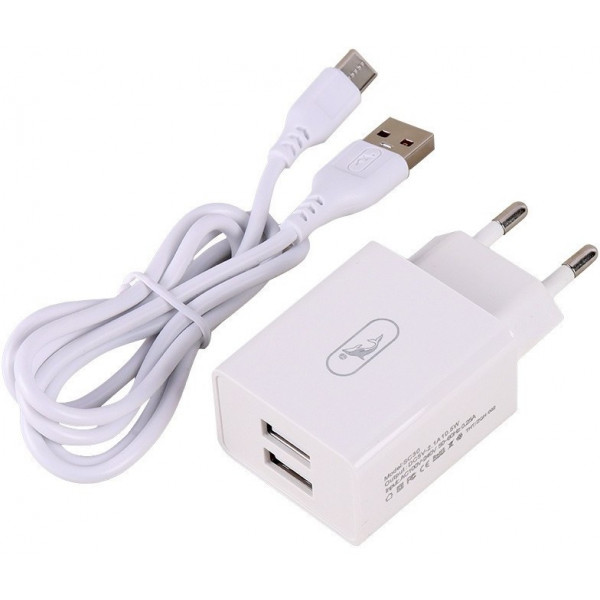 Фото - Мережевий зарядний пристрій SkyDolphin SC30T 2USB, 2.1A White (SDMZP-000113) + кабель Type-C