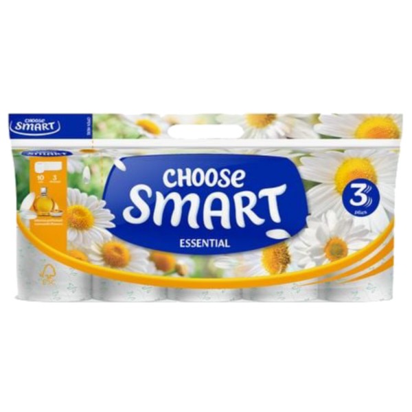 Фото - Туалетная бумага Smart ESENTIAL Ромашка 3 слоя, 10 рул. по 14,4м