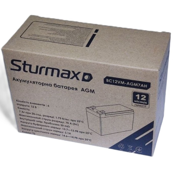 Фото - Акумулятор для ДБЖ Sturmax BC12VM-AGM7AH