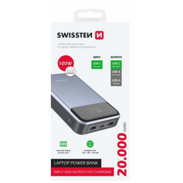 Фото - Батарея мобільна Swissten 20000mAh 100W Black/Silver (8595217483781)
