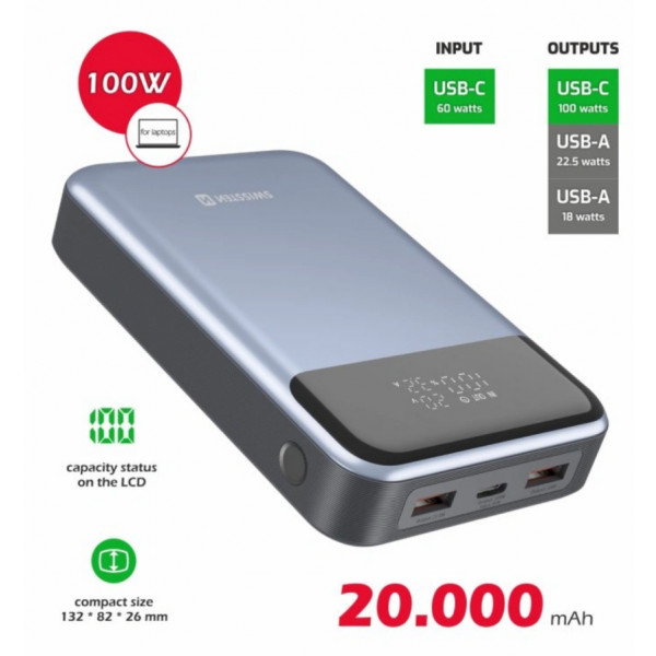 Фото - Батарея мобільна Swissten 20000mAh 100W Black/Silver (8595217483781)