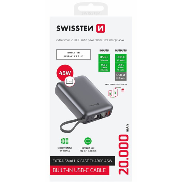 Фото - Батарея мобільна Swissten 20000 mAh 45 Вт з кабелем Type-C Silver (8595217490833)