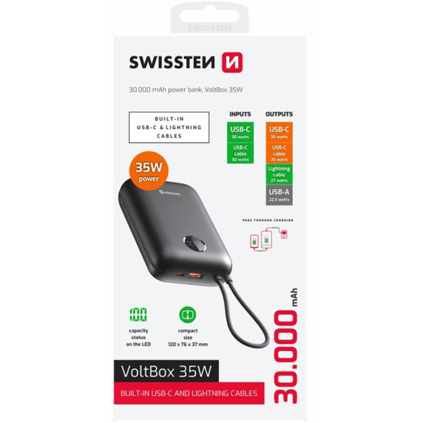 Фото - Батарея мобильная Swissten VOLTBOX 30000 mAh 35 Вт PD Type-C/Lightning Black (8595217490574)