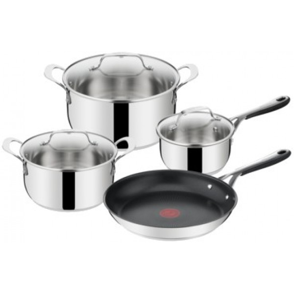 Фото - Набір посуду Tefal E314S774 Jamie Oliver Kitchen Essential 7пр (ковш 1,5л, кастр 3л/5,3л, сковорода 28 см)