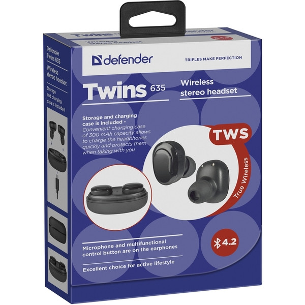 Фото - Навушники вкладиші бездротові TWS Defender Twins 635 TWS Bluetooth Black (63635)