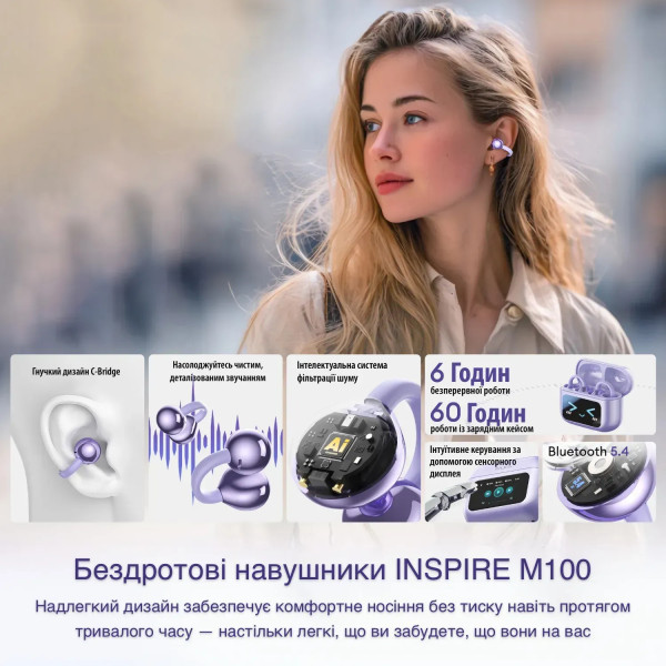 Фото - Наушники вкладыши беспроводные TWS INSPIRE M100 Purple
