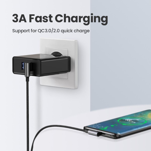 Фото - Кабель UGREEN US176 Angled USB 2.0 to Angled USB Type-C 2m Black (20857)