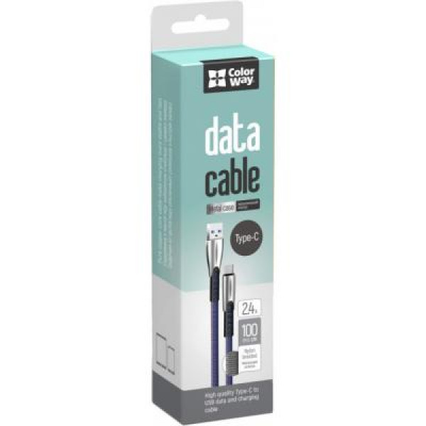 Фото - Кабель Colorway USB 2.0 AM to Type-C 1.0m Zinc Alloy Blue (CW-CBUC012-BL)