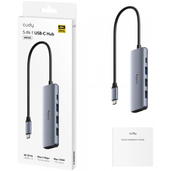 Фото - Хаб USB Cudy USB-С 5в1 1хHDMI 4K, 1хUSB-C (UH405)