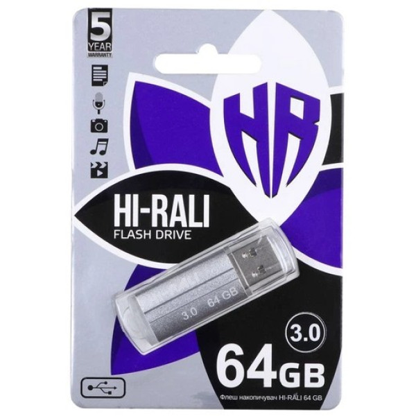 Фото - Флеш USB Hi-Rali Corsair серiя срібло 64GB USB 3.0 Silver (HI-64GB3CORSL)