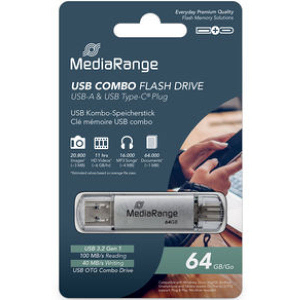 Фото - Флеш USB MediaRange USB 3.0 combo flash drive, with USB Type-C 64GB Silver (MR937) Фото - Флеш USB MediaRange USB 3.0 combo flash drive, with USB Type-C 64GB Silver (MR937)