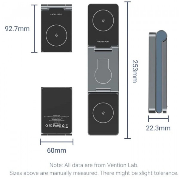 Фото - Беспроводное зарядное устройство Vention 15W 3-in-1 Magnetic Wireless Fast Charger Gray (FGFH0)