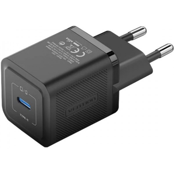 Фото - Сетевое зарядное устройство Vention 1xUSB-C 20W GaN + USB-C cable М-М Black (TZ-FEPB0-EU-01)